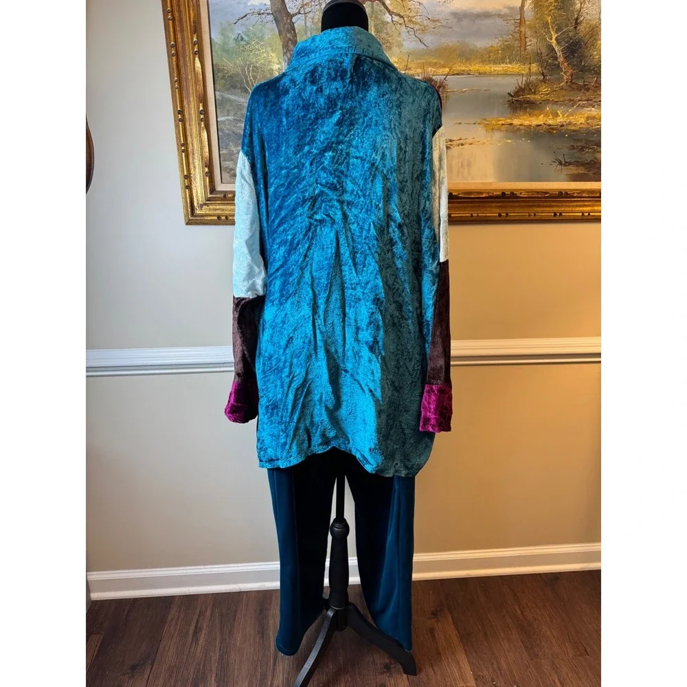 Only Necessities Vintage Patchwork Crushed Velvet 2 Piece Tunic Pant Set Plus 2X